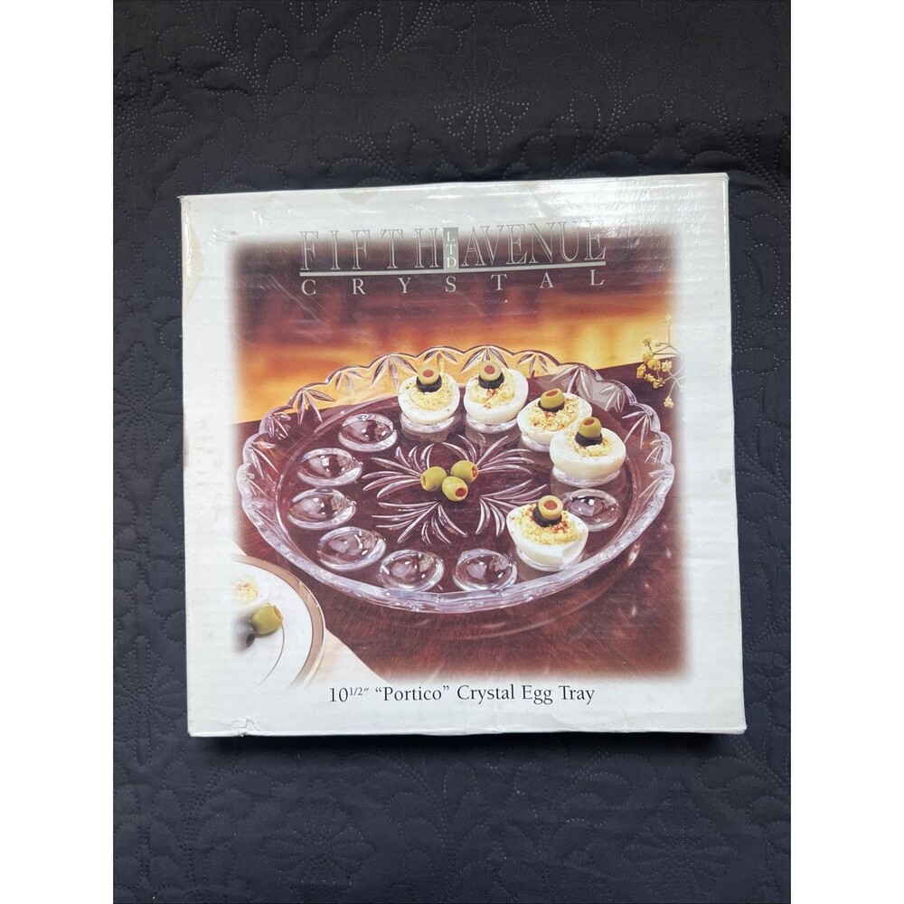 Fifth Avenue Crystal Egg Tray 10 1/2" Round Glass Platter NIB Made In Japan Home